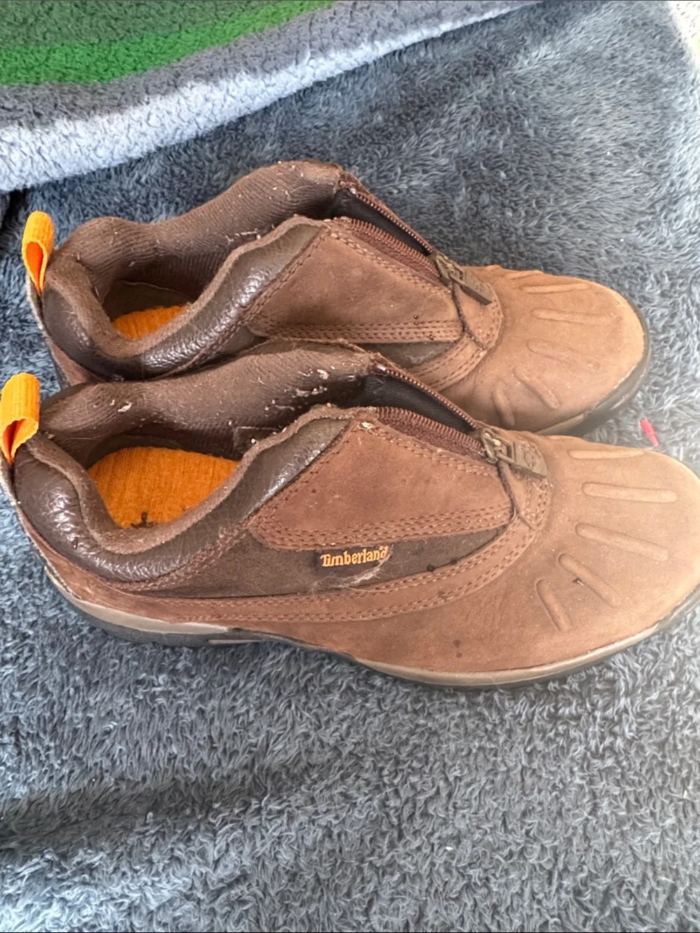 Timberland Kids Brown Suede Front-Zip Ankle Boots with Orange Pull Tabs